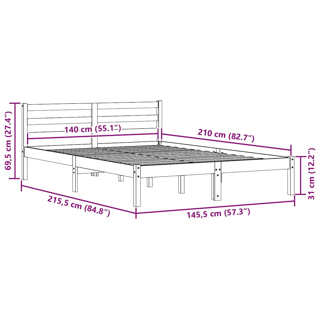 Bed Frame Brown 215.5 x 145.5 x 69.5 cm Solid Pine Wood