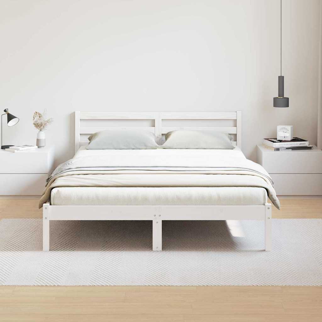 Bed Frame White 215.5 x 145.5 x 69.5 cm Solid Pine Wood