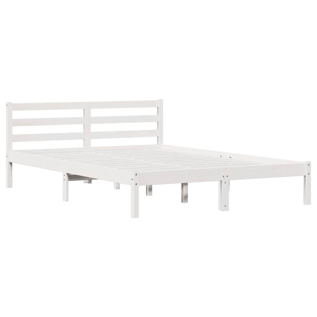 Bed Frame White 215.5 x 145.5 x 69.5 cm Solid Pine Wood