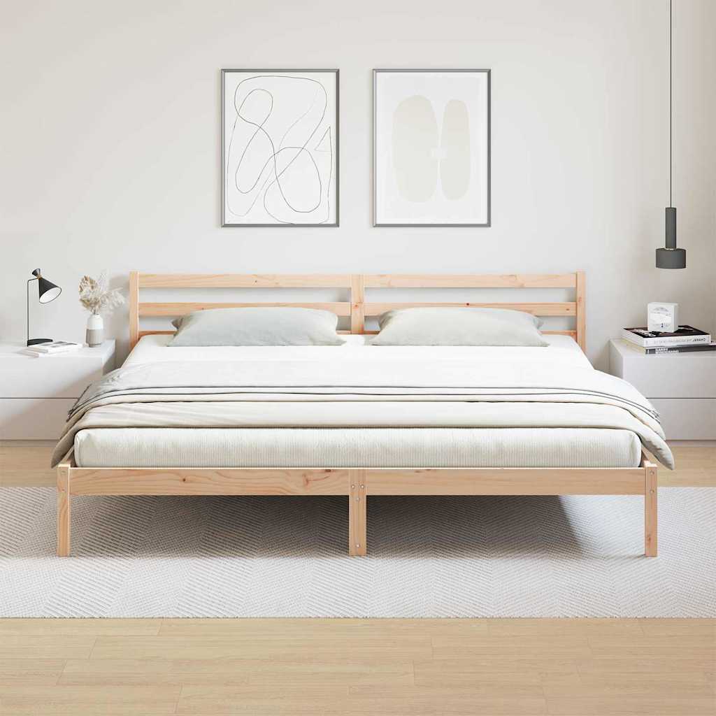 Bed Frame Brown 215.5 x 185.5 x 69.5 cm Solid Pine Wood