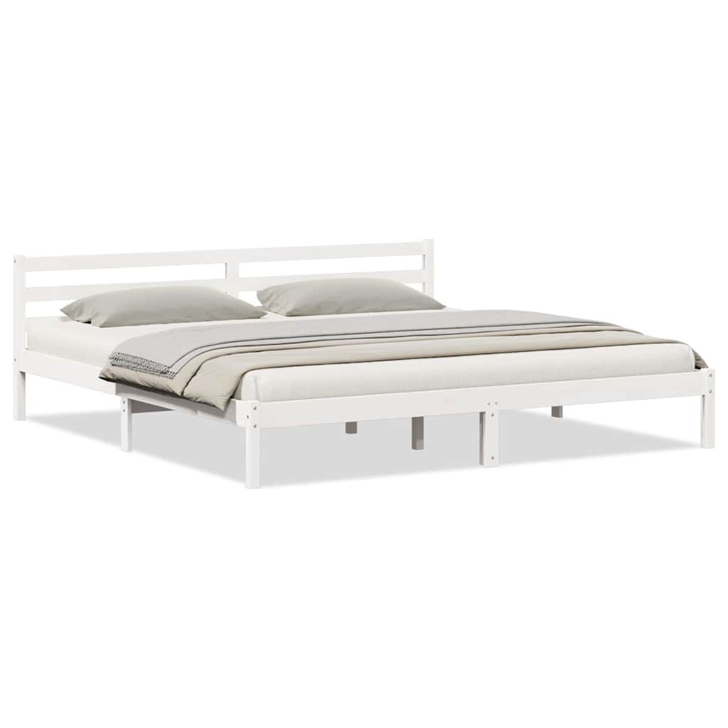 Bed Frame White 215.5 x 205.5 x 69.5 cm Solid Pine Wood