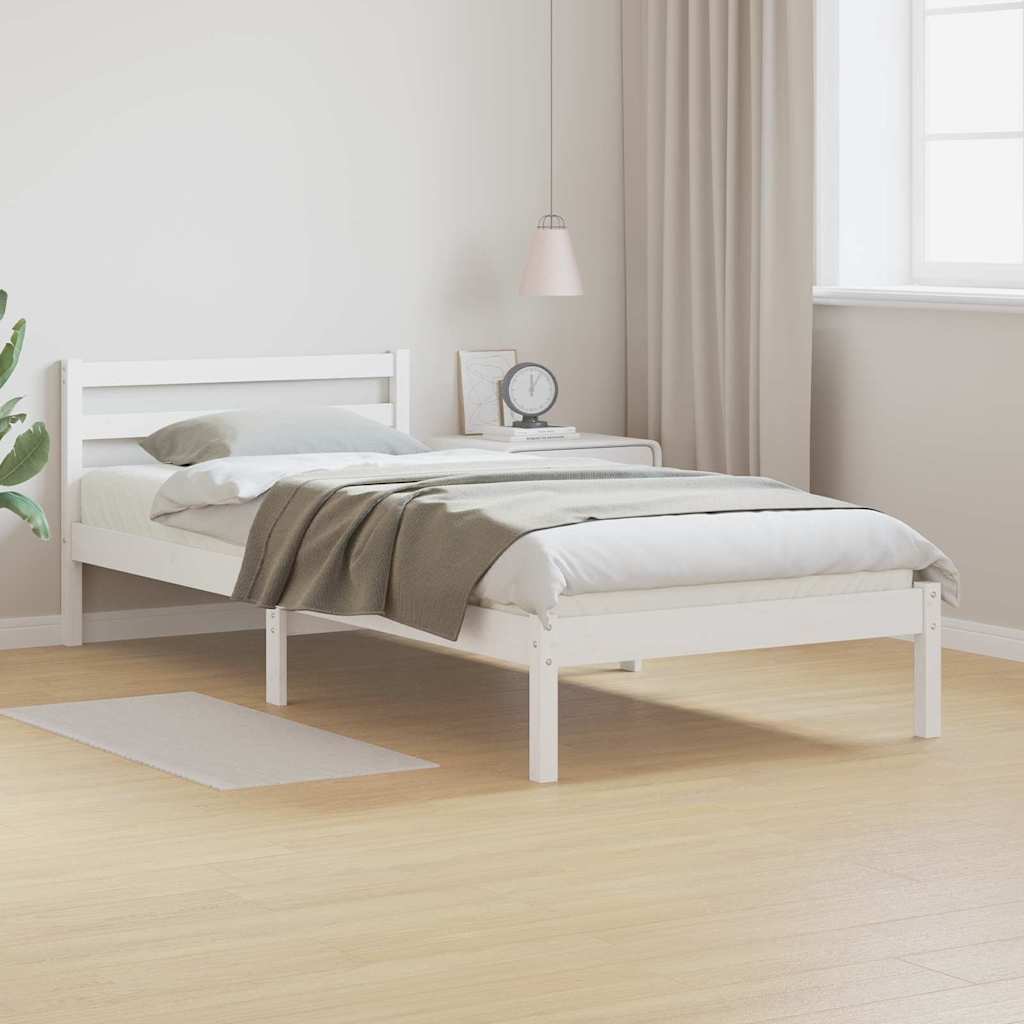 Bed Frame White 225.5 x 85.5 x 69.5 cm Solid Pine Wood