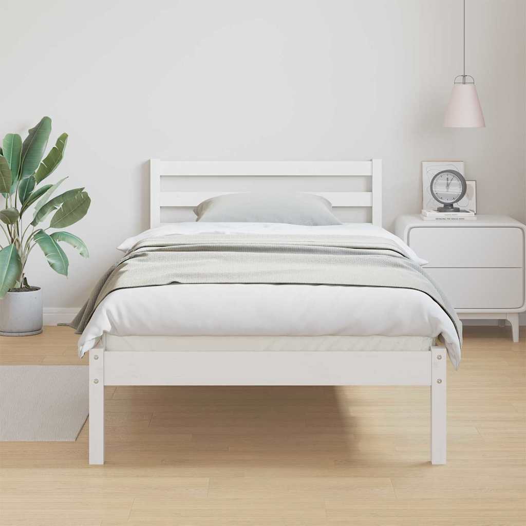 Bed Frame White 225.5 x 85.5 x 69.5 cm Solid Pine Wood