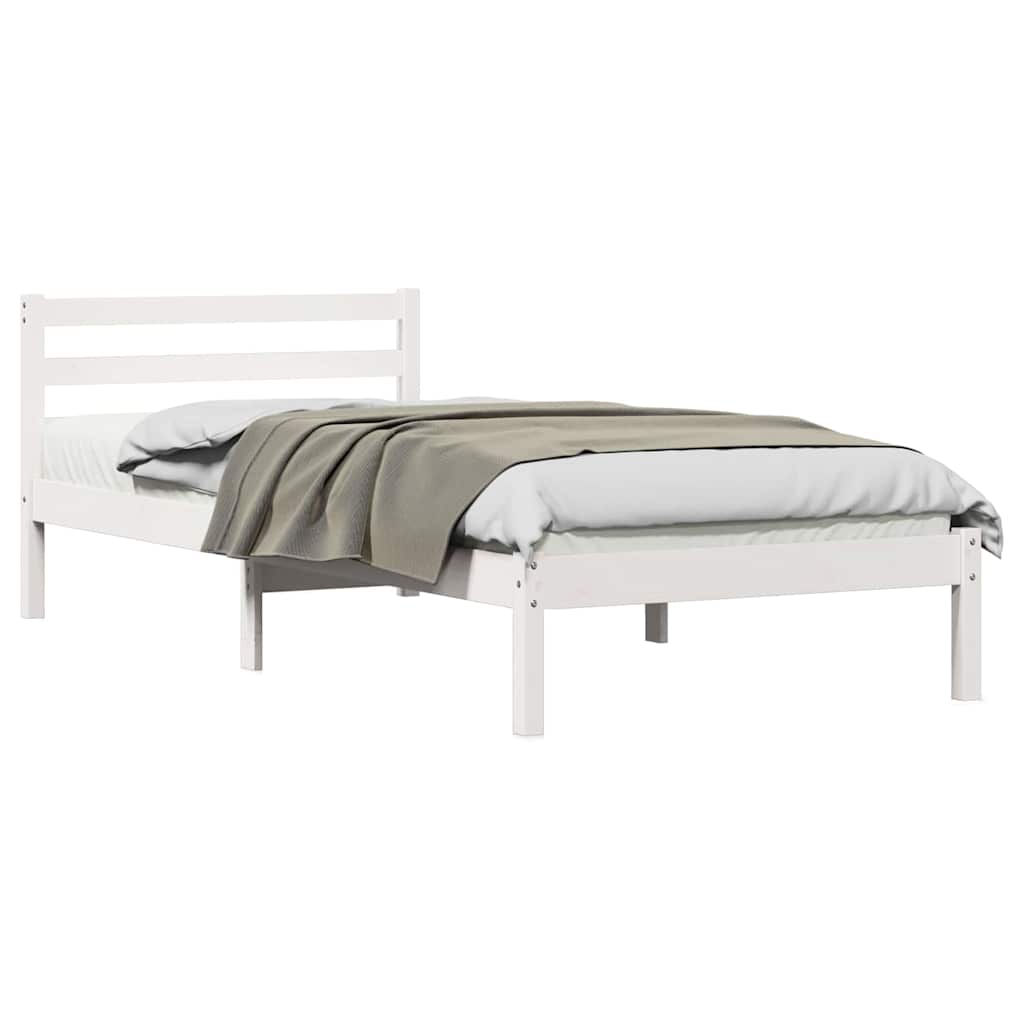 Bed Frame White 225.5 x 85.5 x 69.5 cm Solid Pine Wood