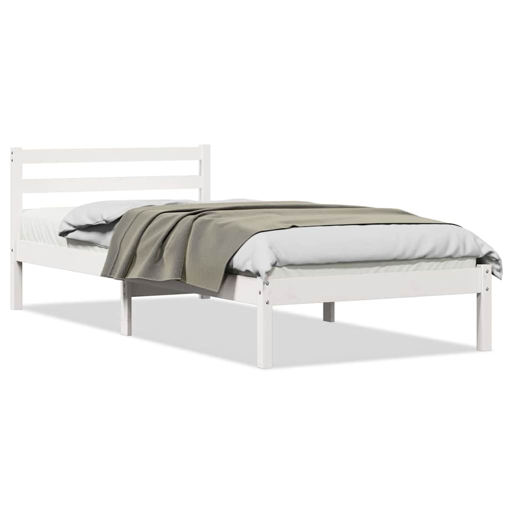 Bed Frame White 225.5 x 85.5 x 69.5 cm Solid Pine Wood