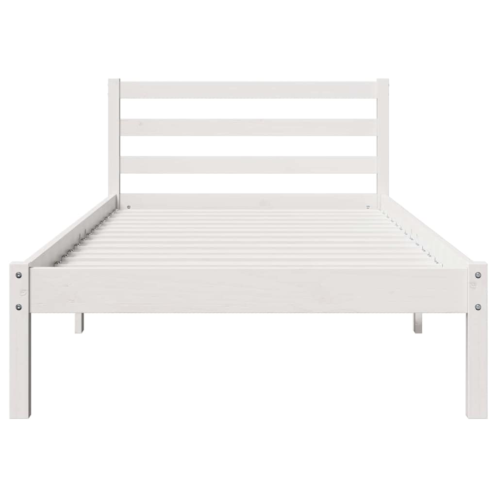 Bed Frame White 225.5 x 105.5 x 69.5 cm Solid Pine Wood