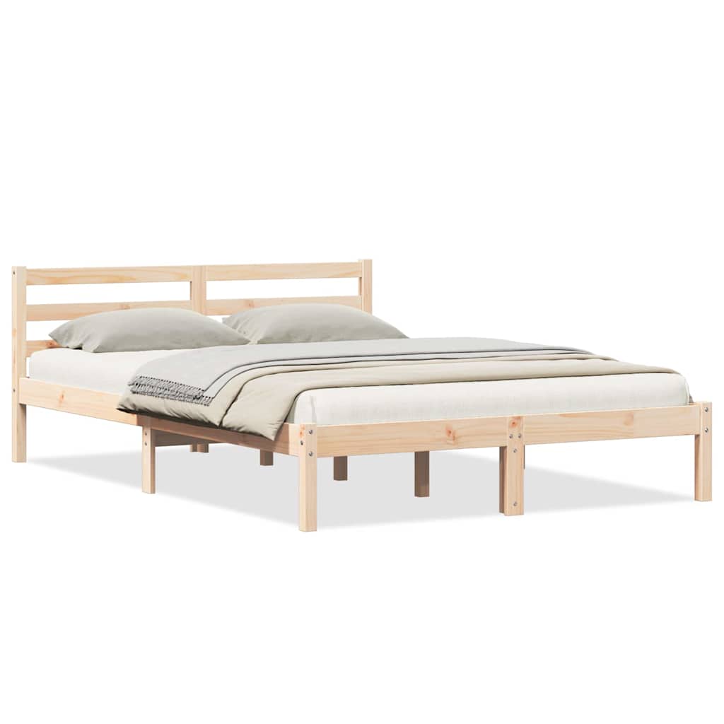 Bed Frame Brown 225.5 x 145.5 x 69.5 cm Solid Pine Wood