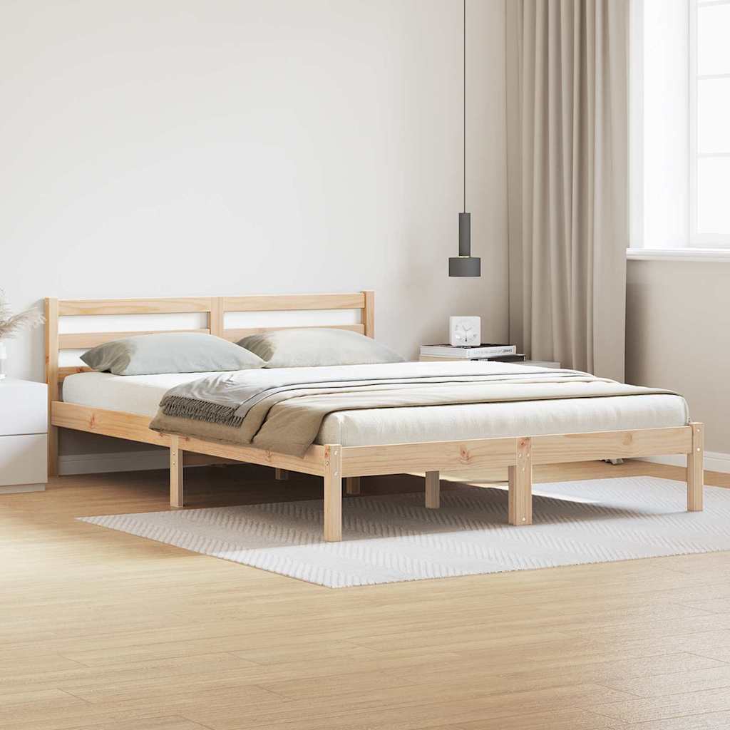 Bed Frame Brown 225.5 x 165.5 x 69.5 cm Solid Pine Wood