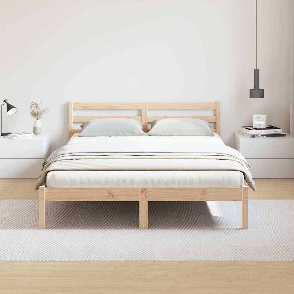 Bed Frame Brown 225.5 x 165.5 x 69.5 cm Solid Pine Wood