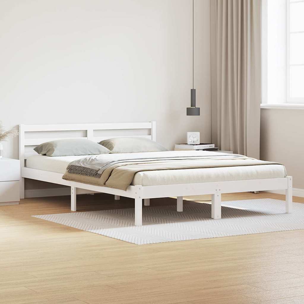 Bed Frame White 225.5 x 165.5 x 69.5 cm Solid Pine Wood