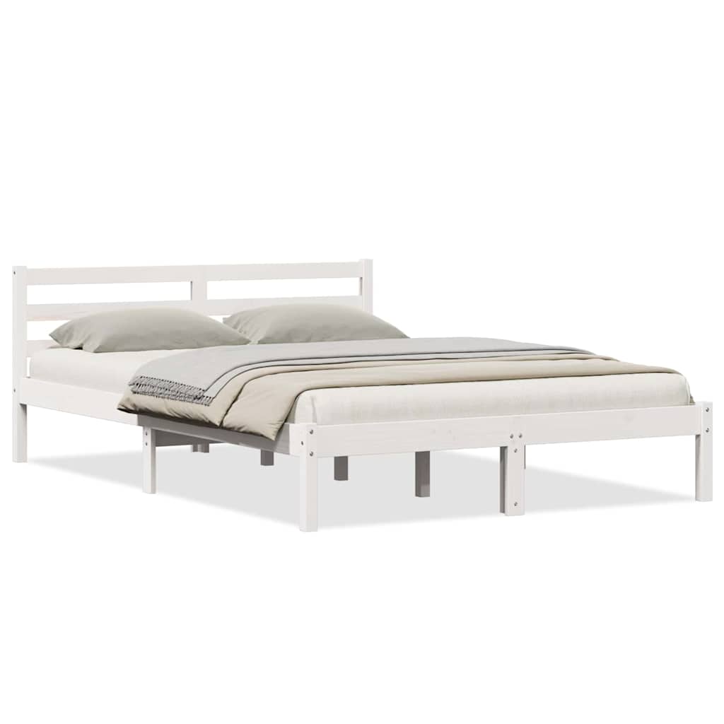 Bed Frame White 225.5 x 165.5 x 69.5 cm Solid Pine Wood