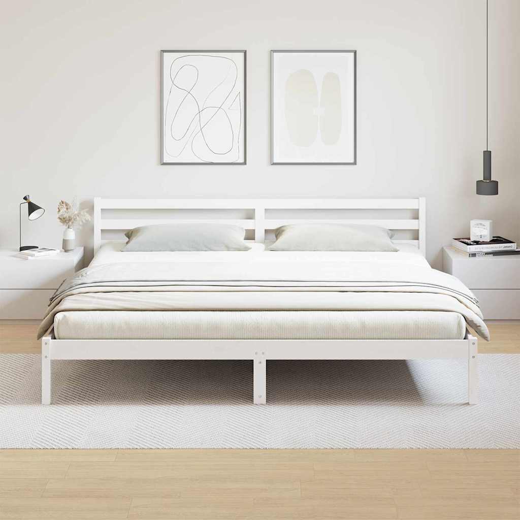 Bed Frame White 225.5 x 185.5 x 69.5 cm Solid Pine Wood