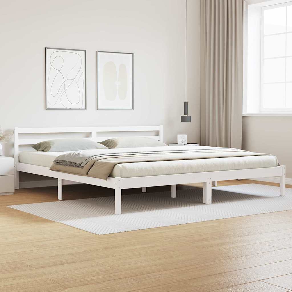 Bed Frame White 225.5 x 205.5 x 69.5 cm Solid Pine Wood