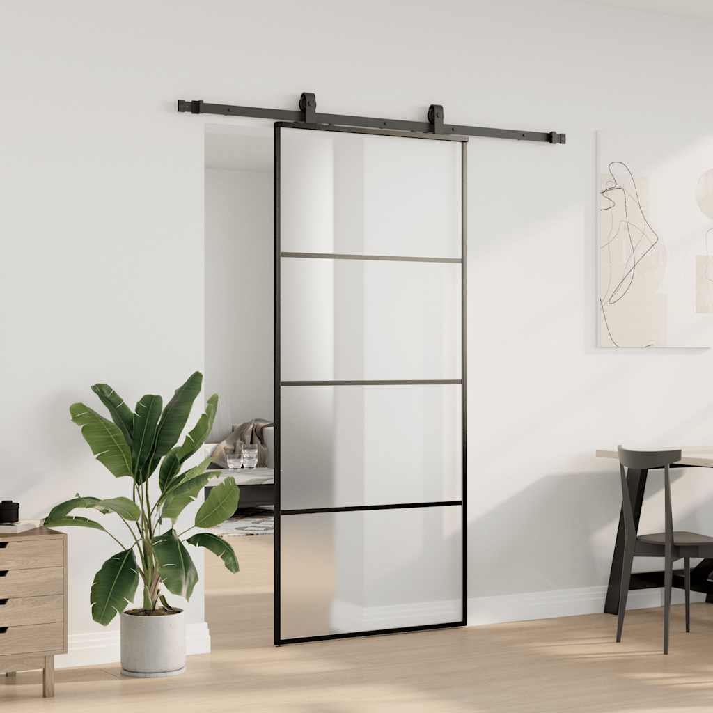 Sliding Door with Hardware Set Black 90x205 cm ESG Glass