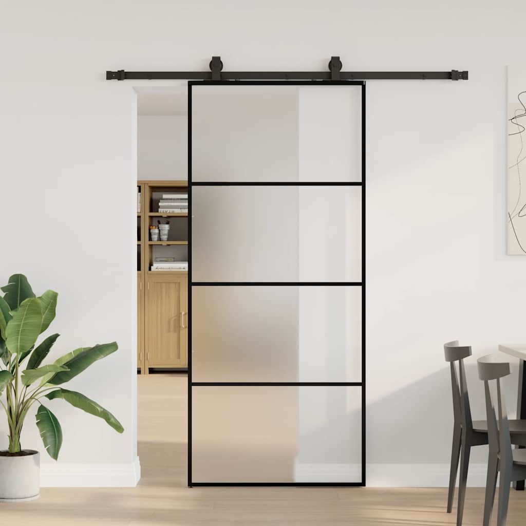 Sliding Door with Hardware Set Black 90x205 cm ESG Glass