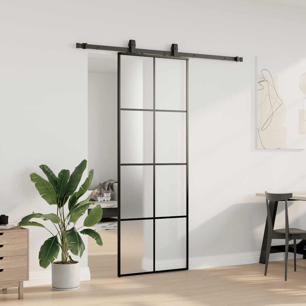 Sliding Door with Hardware Set Black 76x205 cm ESG Glass