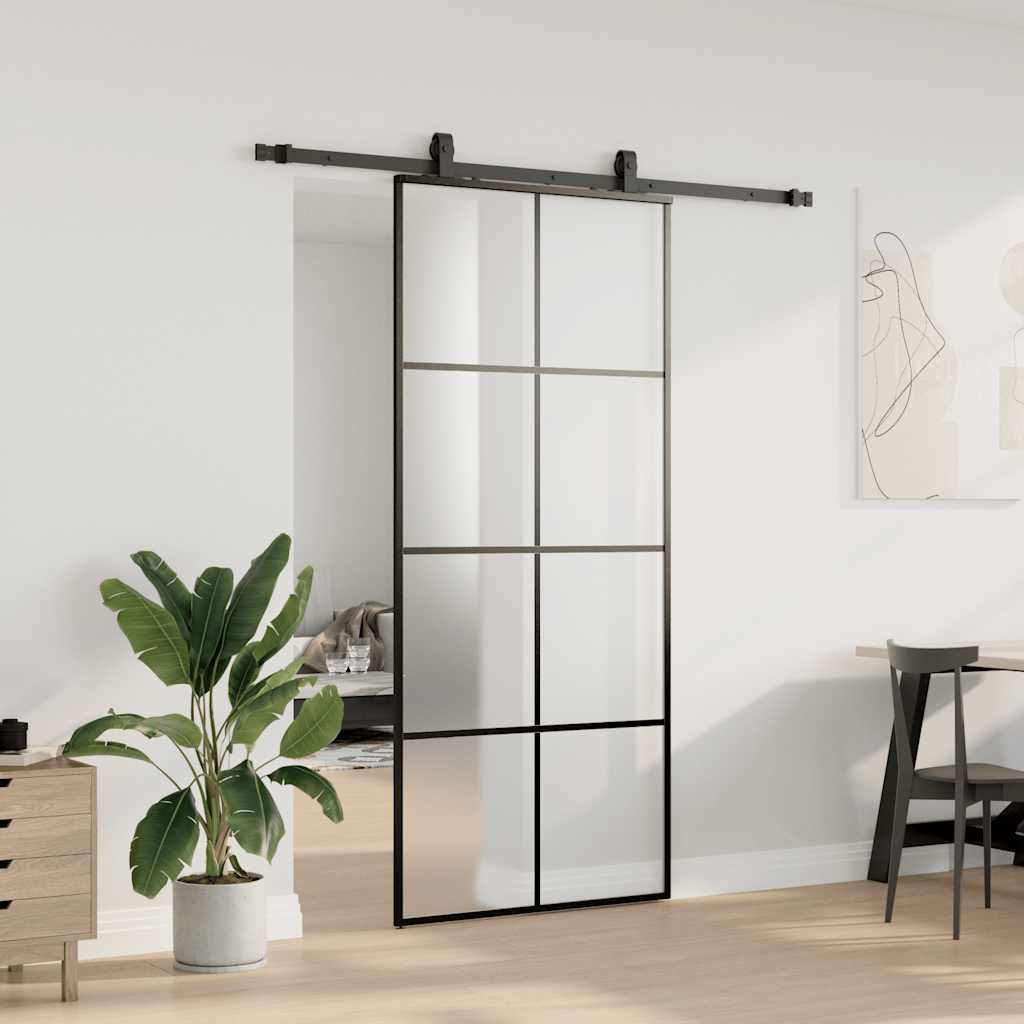 Sliding Door with Hardware Set Black 90x205 cm ESG Glass