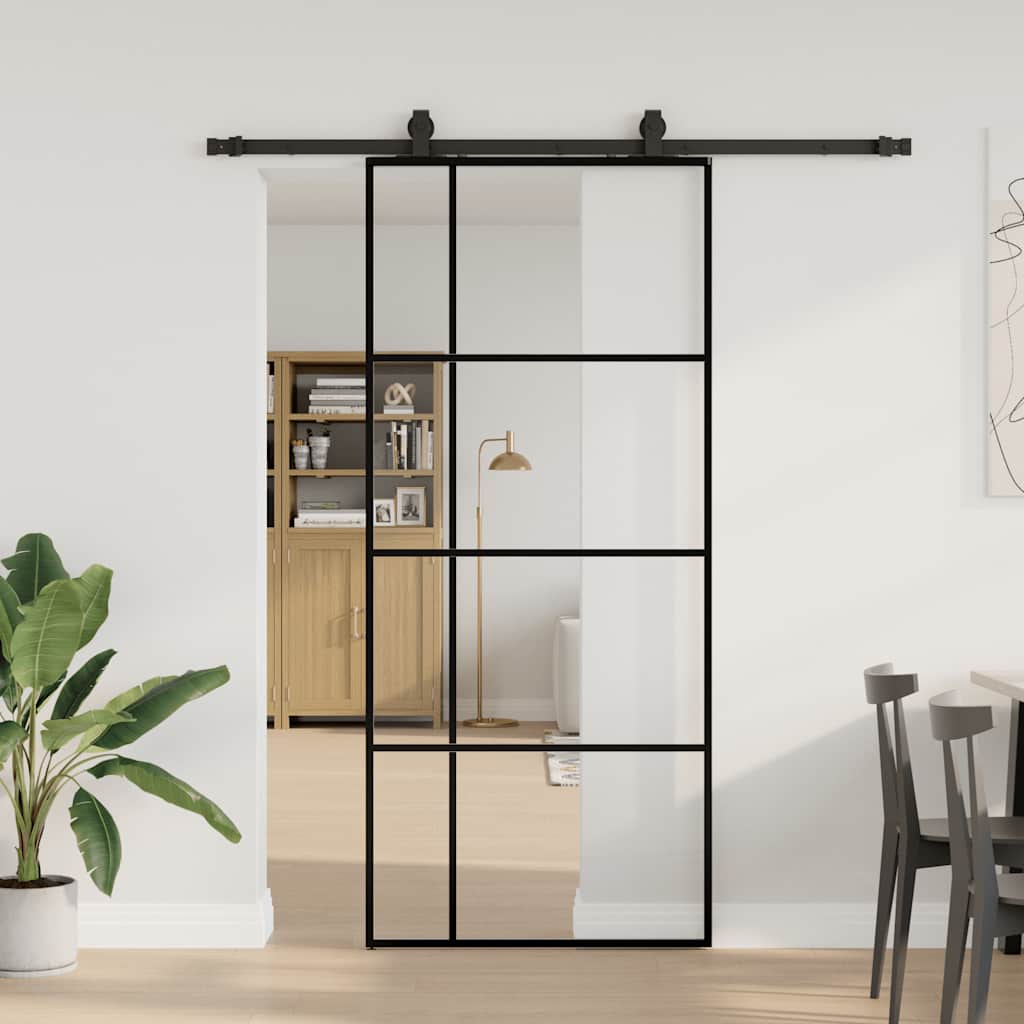 Sliding Door with Hardware Set Black 90x205 cm ESG Glass