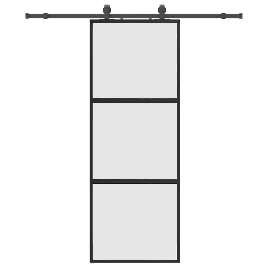 Sliding Door with Hardware Set Black 76x205 cm Tempered Glass