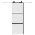 Sliding Door with Hardware Set Black 76x205 cm Tempered Glass