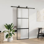 Sliding Door with Hardware Set Black 90x205 cm Tempered Glass