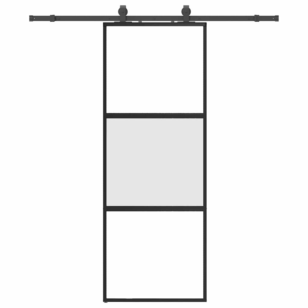 Sliding Door with Hardware Set Black 76x205 cm Tempered Glass