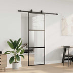Sliding Door with Hardware Set Black 76x205 cm Tempered Glass