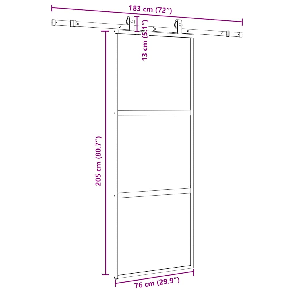 Sliding Door with Hardware Set Black 76x205 cm Tempered Glass