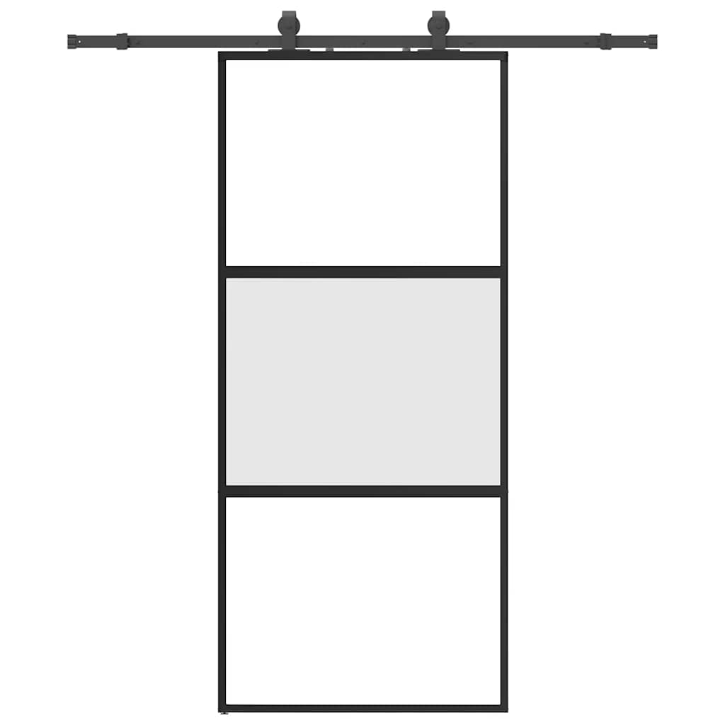 Sliding Door with Hardware Set Black 90x205 cm Tempered Glass