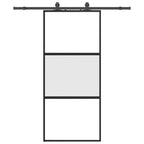 Sliding Door with Hardware Set Black 90x205 cm Tempered Glass