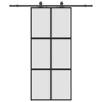 Sliding Door with Hardware Set Black 90x205 cm Tempered Glass