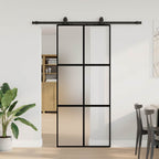 Sliding Door with Hardware Set Black 90x205 cm Tempered Glass
