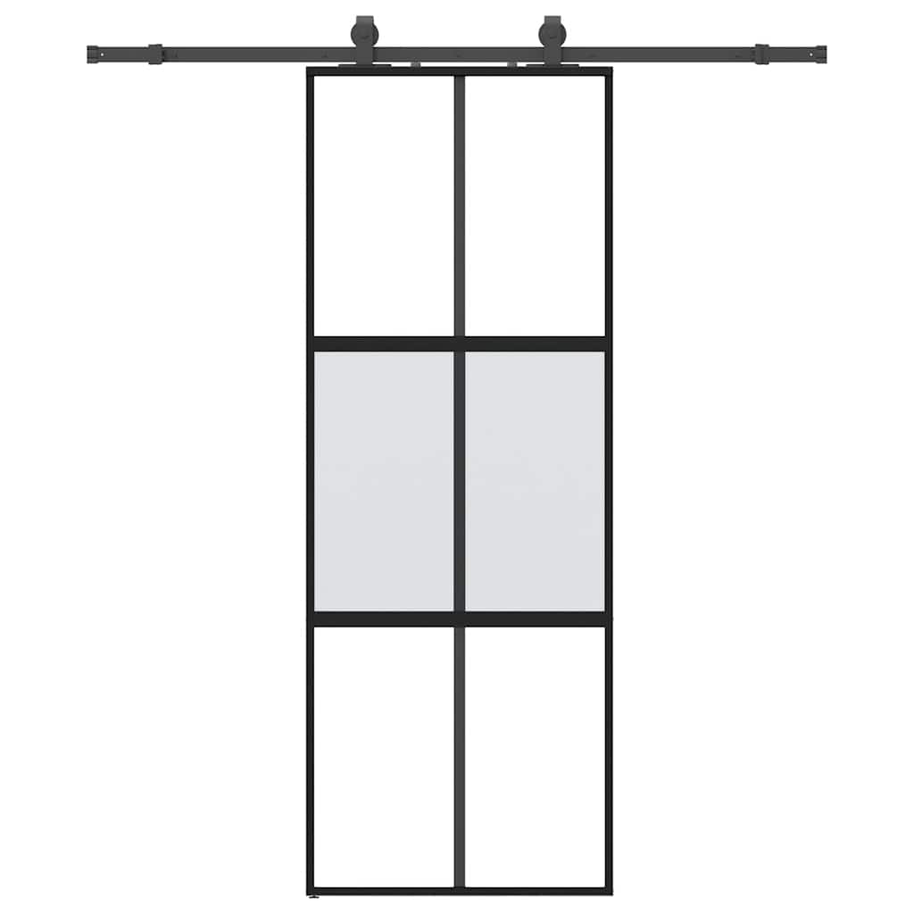 Sliding Door with Hardware Set Black 76x205 cm Tempered Glass