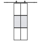 Sliding Door with Hardware Set Black 76x205 cm Tempered Glass
