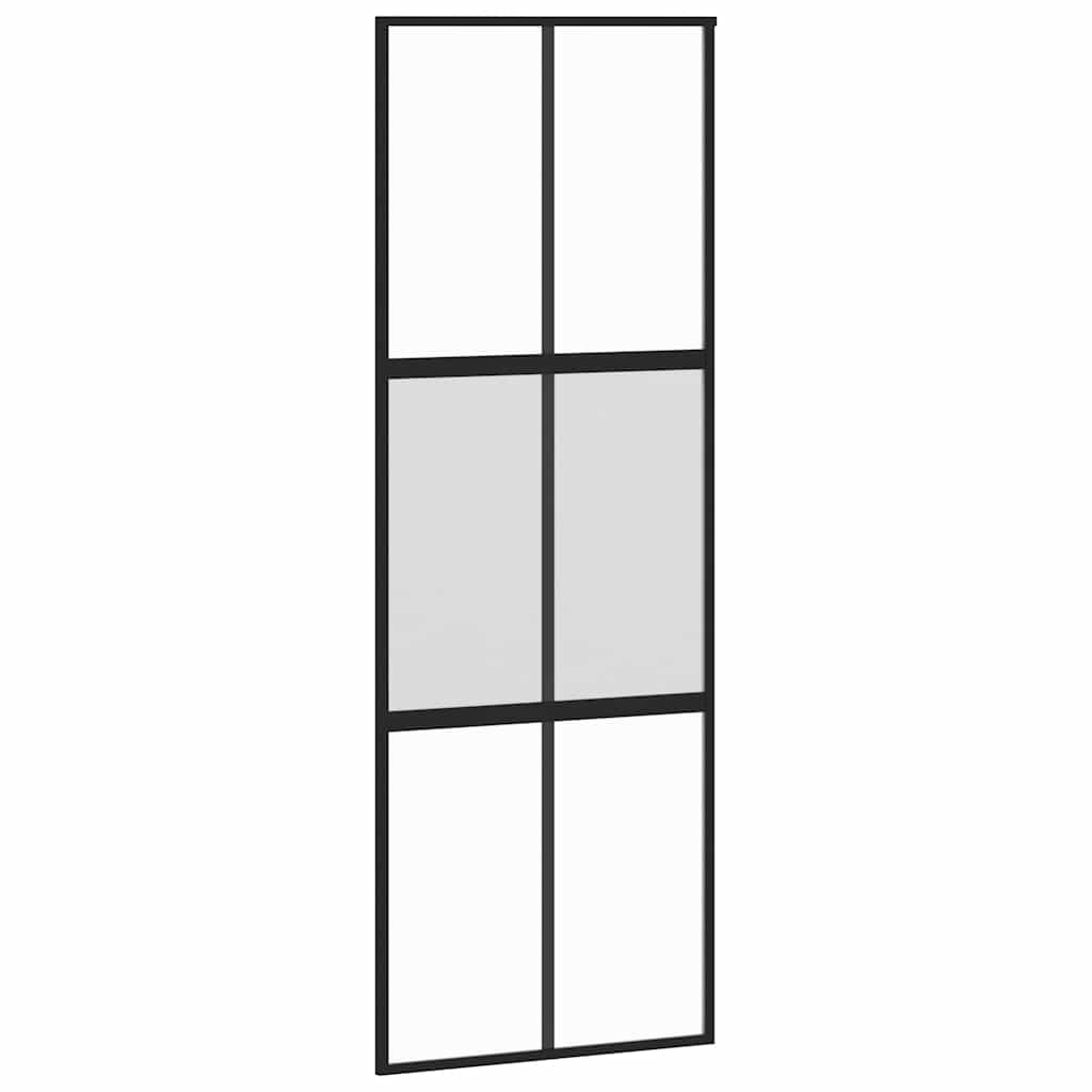 Sliding Door with Hardware Set Black 76x205 cm Tempered Glass