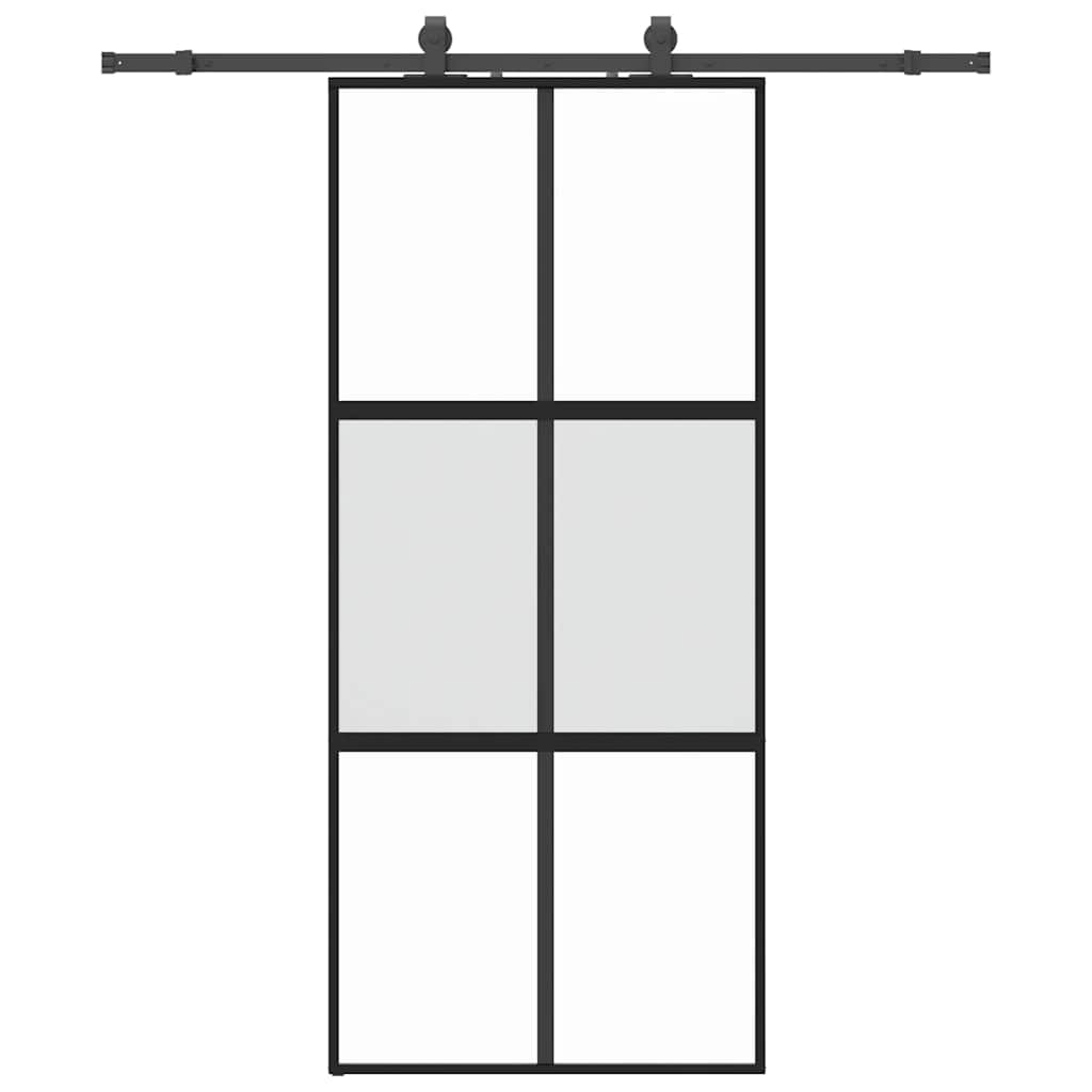 Sliding Door with Hardware Set Black 90x205 cm Tempered Glass
