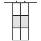 Sliding Door with Hardware Set Black 90x205 cm Tempered Glass