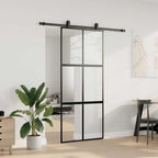Sliding Door with Hardware Set Black 90x205 cm Tempered Glass