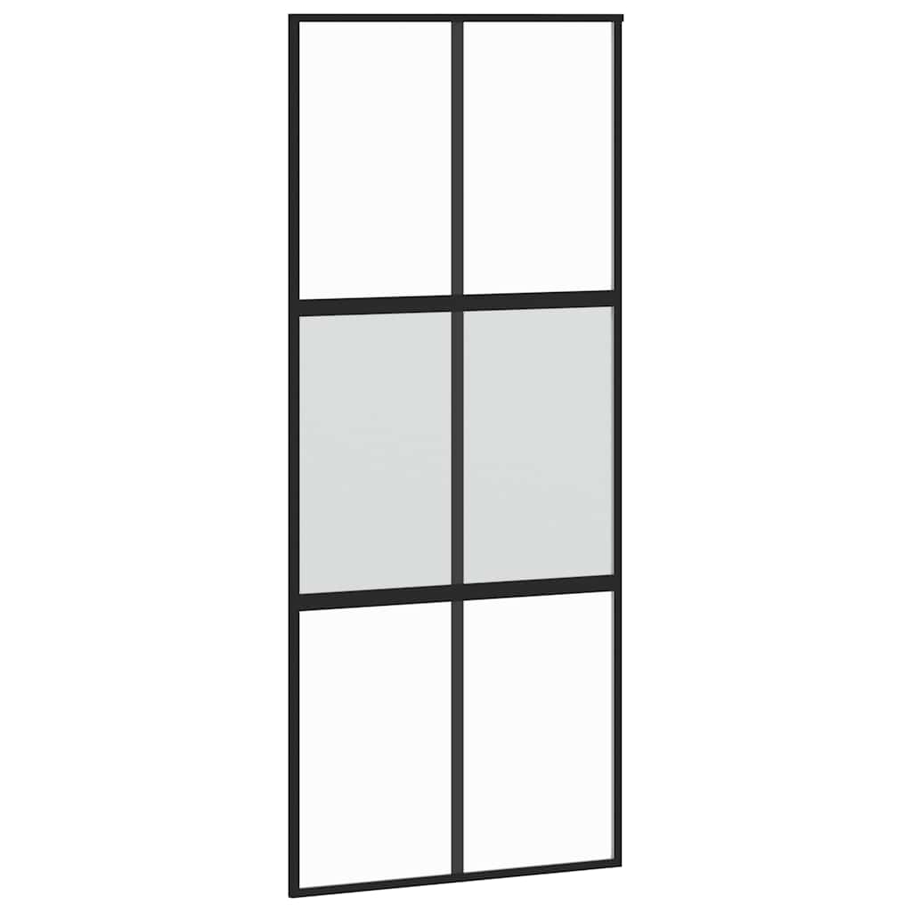 Sliding Door with Hardware Set Black 90x205 cm Tempered Glass