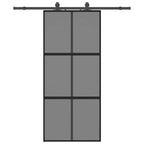 Sliding Door with Hardware Set Black 90x205 cm Tempered Glass