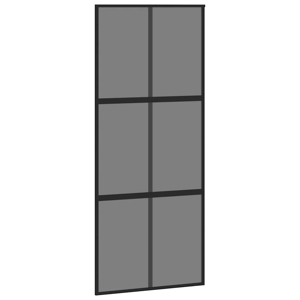 Sliding Door with Hardware Set Black 90x205 cm Tempered Glass