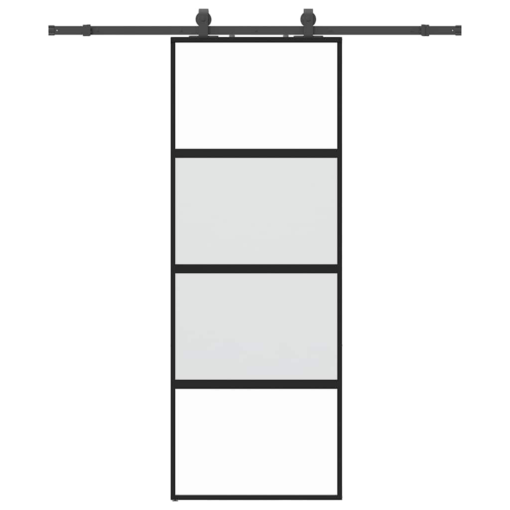 Sliding Door with Hardware Set Black 76x205 cm Tempered Glass