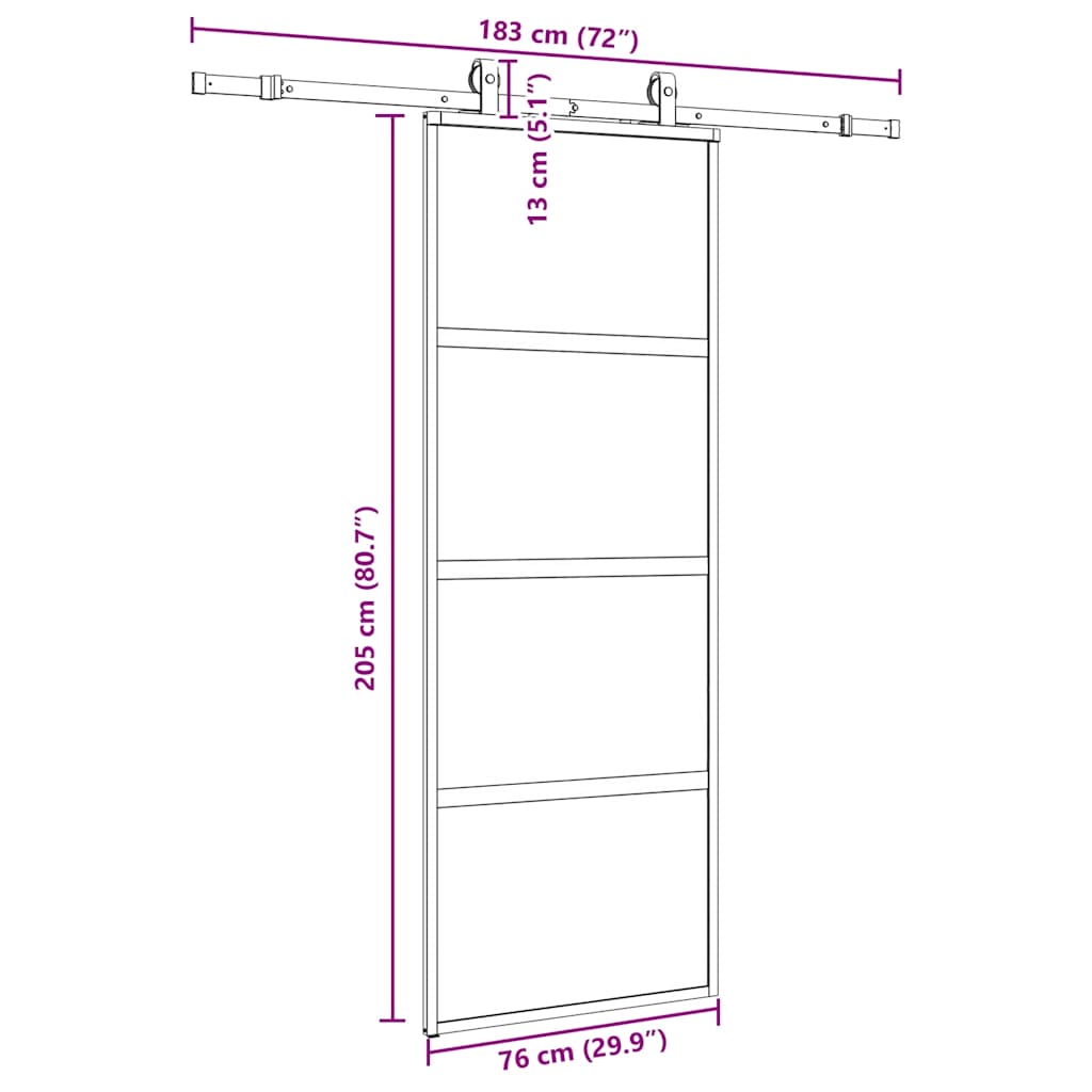 Sliding Door with Hardware Set Black 76x205 cm Tempered Glass