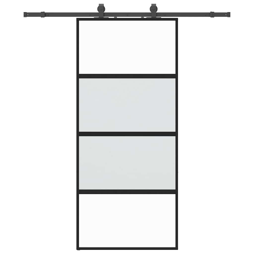 Sliding Door with Hardware Set Black 90x205 cm Tempered Glass
