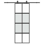 Sliding Door with Hardware Set Black 76x205 cm Tempered Glass