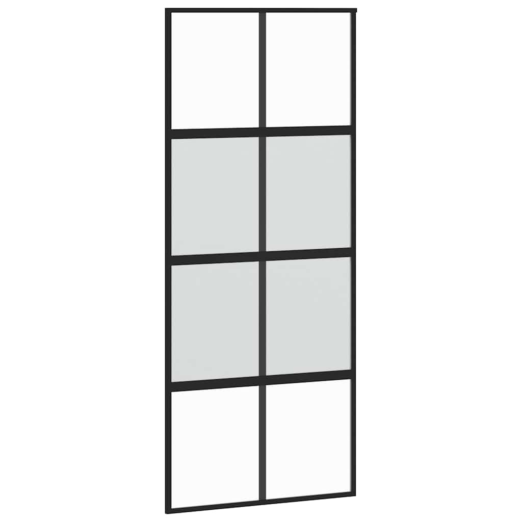 Sliding Door with Hardware Set Black 90x205 cm Tempered Glass