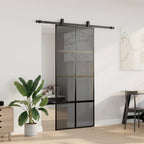 Sliding Door with Hardware Set Black 90x205 cm Tempered Glass