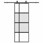 Sliding Door with Hardware Set Black 76x205 cm Tempered Glass