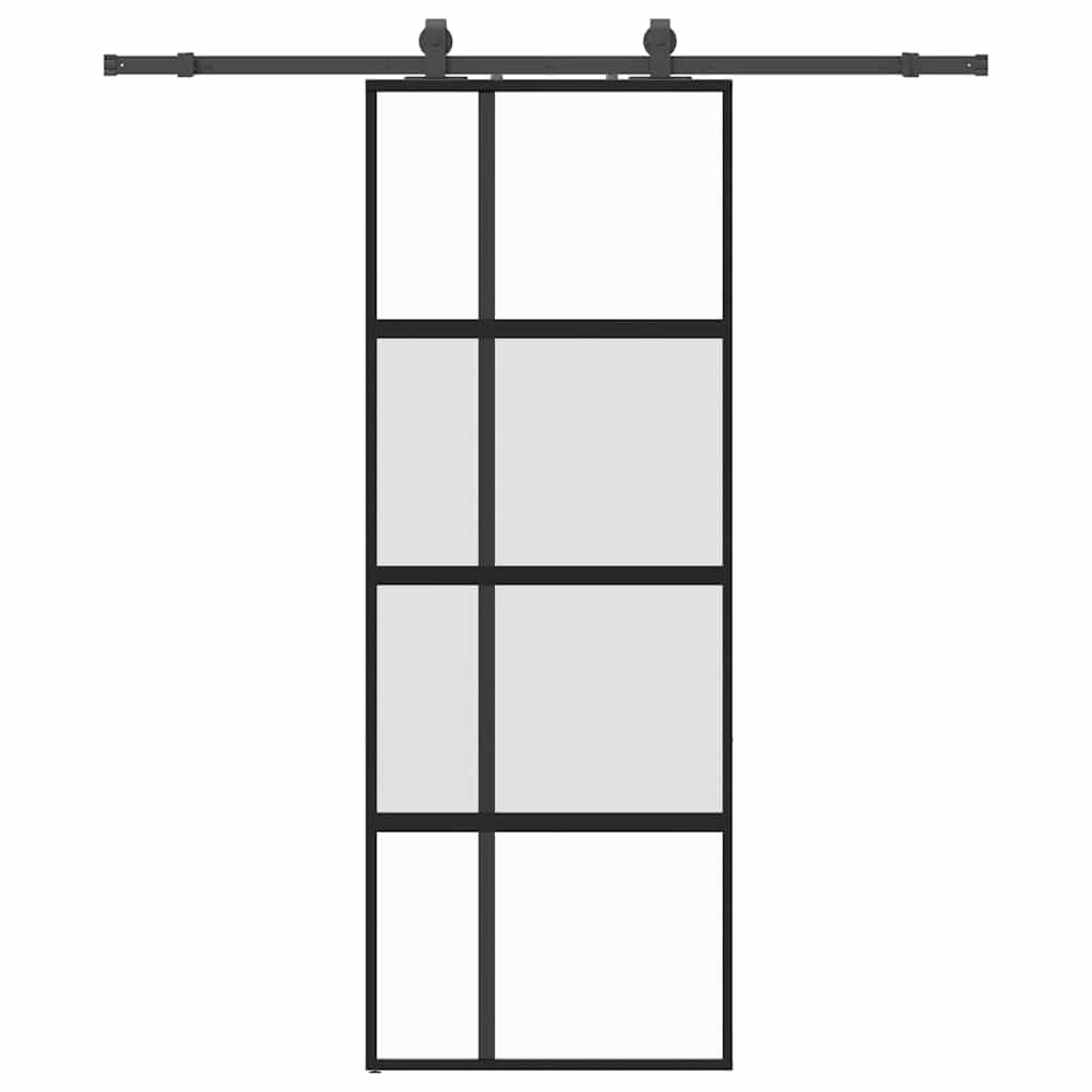 Sliding Door with Hardware Set Black 76x205 cm Tempered Glass