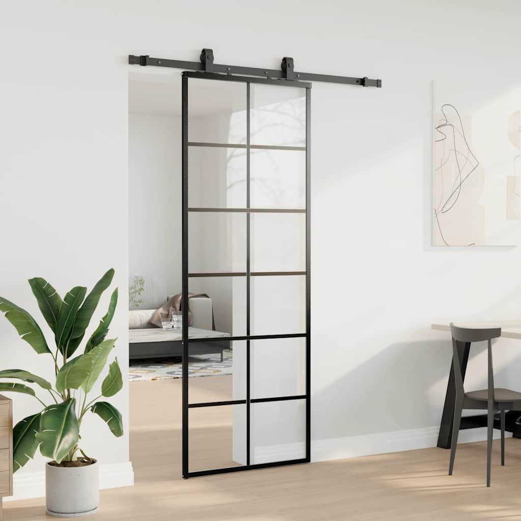 Sliding Door with Hardware Set Black 76x205 cm ESG Glass